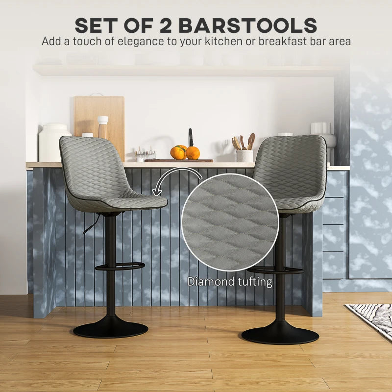 Set of 2 Modern Grey Faux Leather Bar Stools - Stylish & Comfortable Counter Height Seating for Kitchen or Home Bar