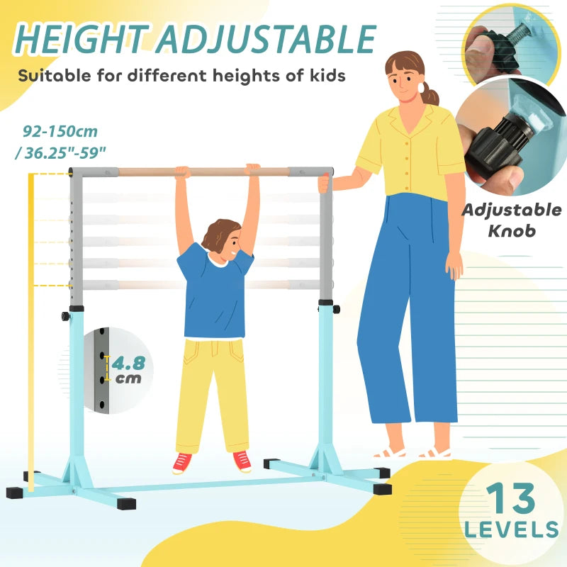 Adjustable Gymnastics Horizontal Bar for Kids Fitness Training Light Blue Junior High Bar