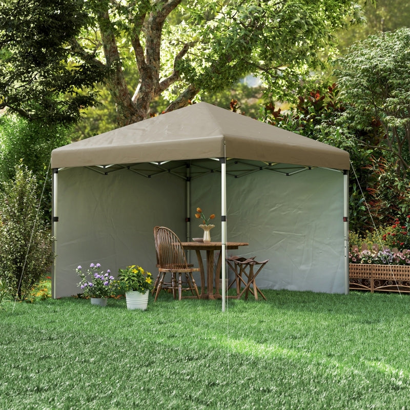 3x3m Khaki Pop Up Gazebo with UPF 30+, 2 Sidewalls, Leg Weight Bags & Wheeled Bag - Height Adjustable Party Tent for Garden & Patio