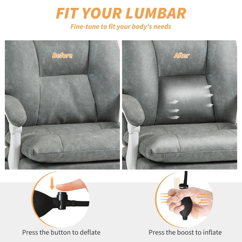 Ergonomic Faux Leather Office Chair with Inflatable Lumbar Support - Stylish Grey Design for Ultimate Comfort