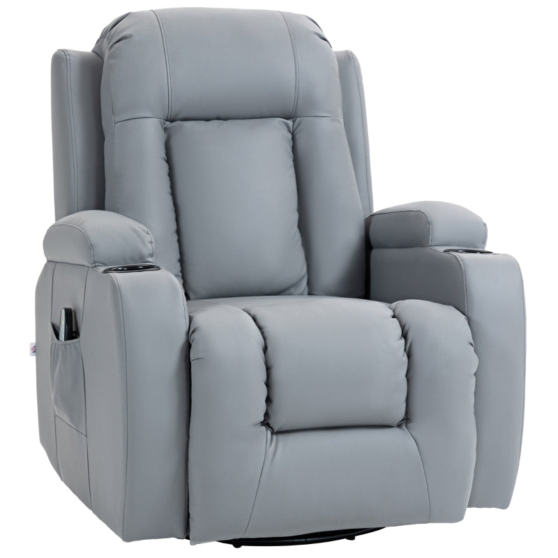 Comfortable Massage Recliner Chair with 8 Vibration Settings, Heat Function, Cup Holders, and Side Pockets in Light Grey