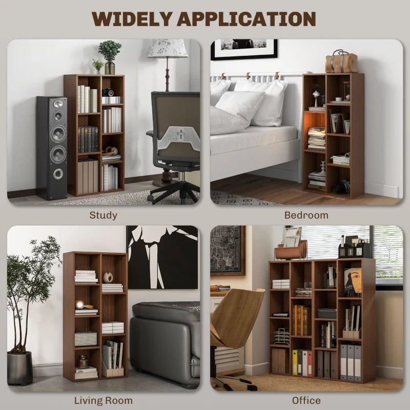 Stylish Seven-Cube Bookcase in Walnut Wood Effect - Modern Storage Solution for Home or Office