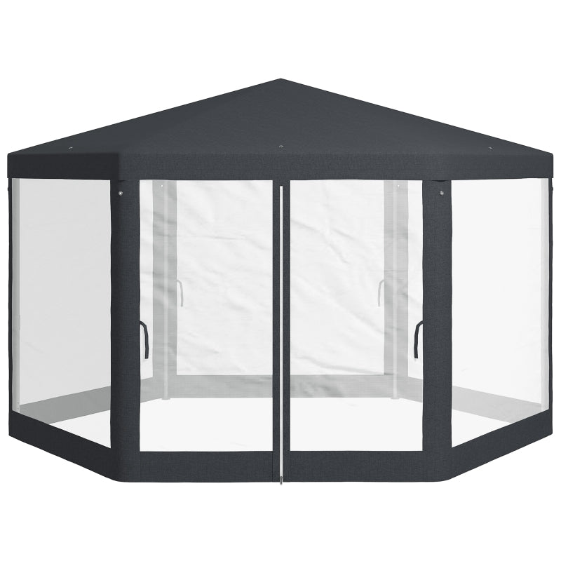 4M Dark Grey Hexagon Gazebo with Netting - Outdoor Party Tent Canopy for Events and Activities, Shade Resistant