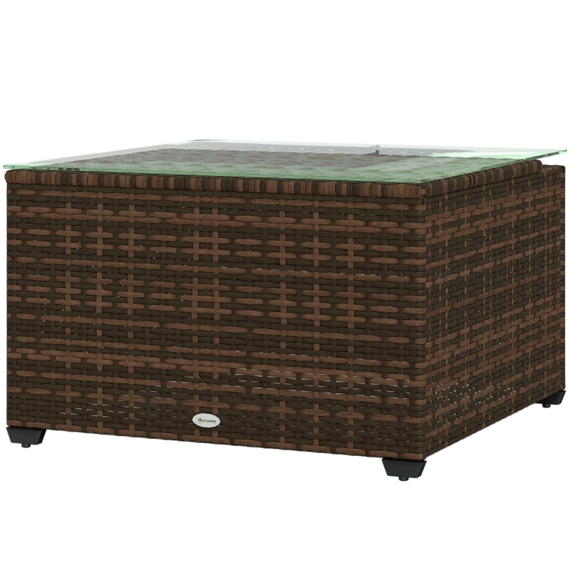 62 x 62cm Brown Glass-Top Rattan Side Table - Stylish Outdoor Furniture