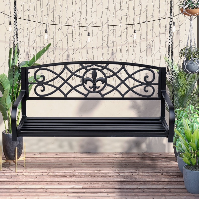 Black Metal 2-Seater Garden Swing Chair with Chains