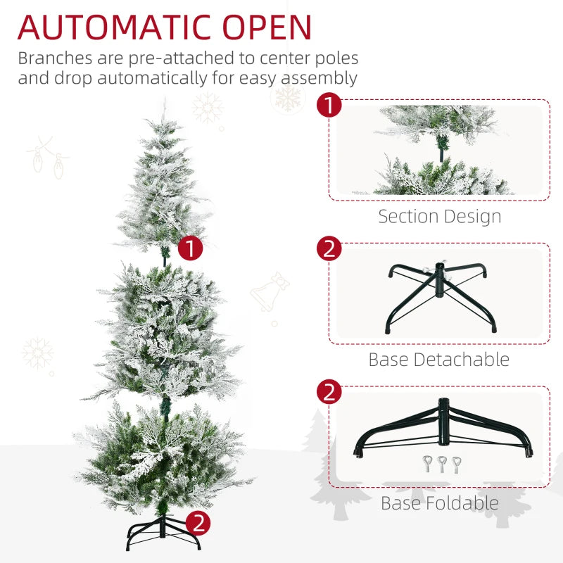 6 Ft Snow Flocked Artificial Christmas Tree - Realistic Cypress Branches, Auto Open, Lush Green Holiday Decor
