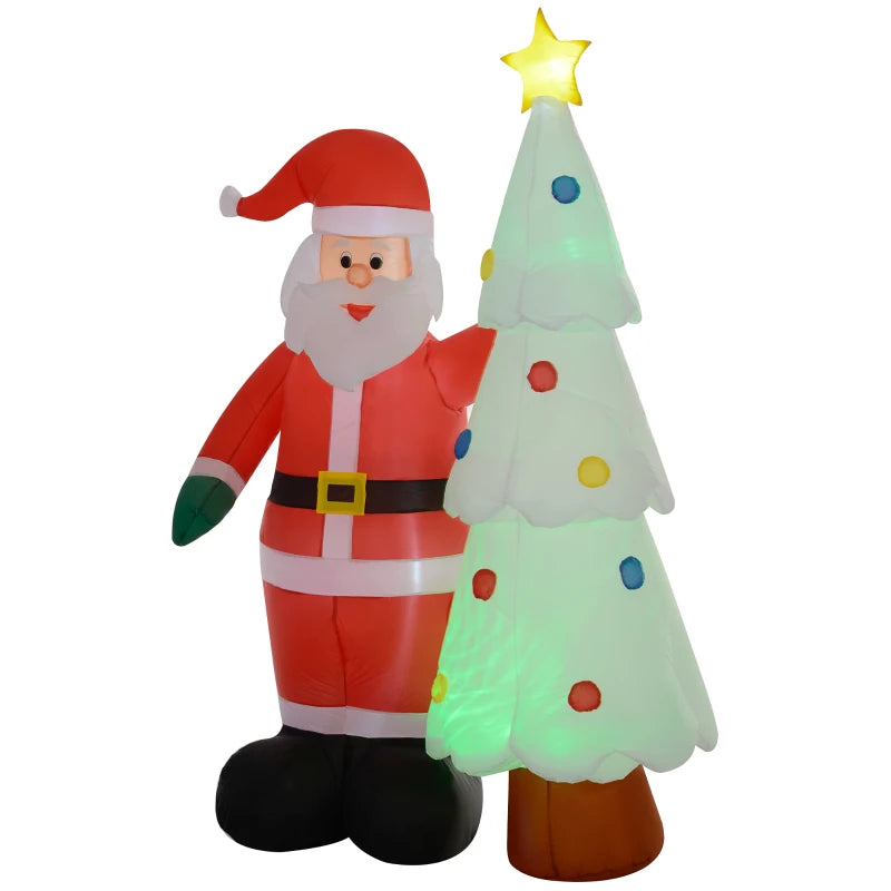 7ft Inflatable Santa Claus & Christmas Tree with Rotating Magic Ball Light - LED Outdoor Yard Decoration for Holiday Parties