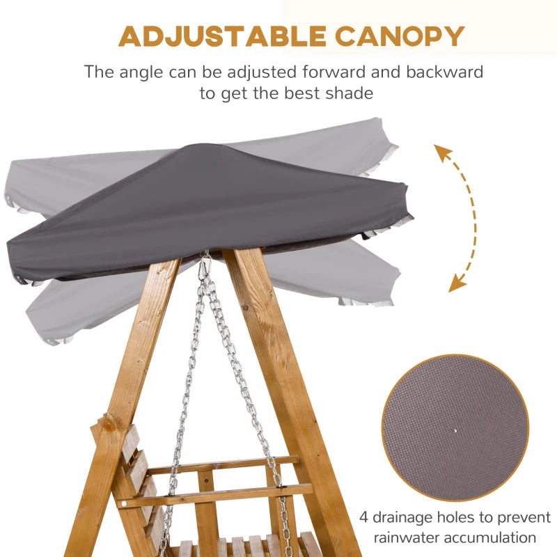 3 Seater Wooden Swing Bench With Adjustable Canopy