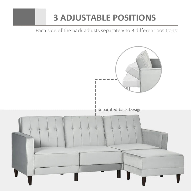 Light Grey L-Shaped Sofa Bed Set with Footstool – Stylish Corner Sofa for Modern Living Rooms