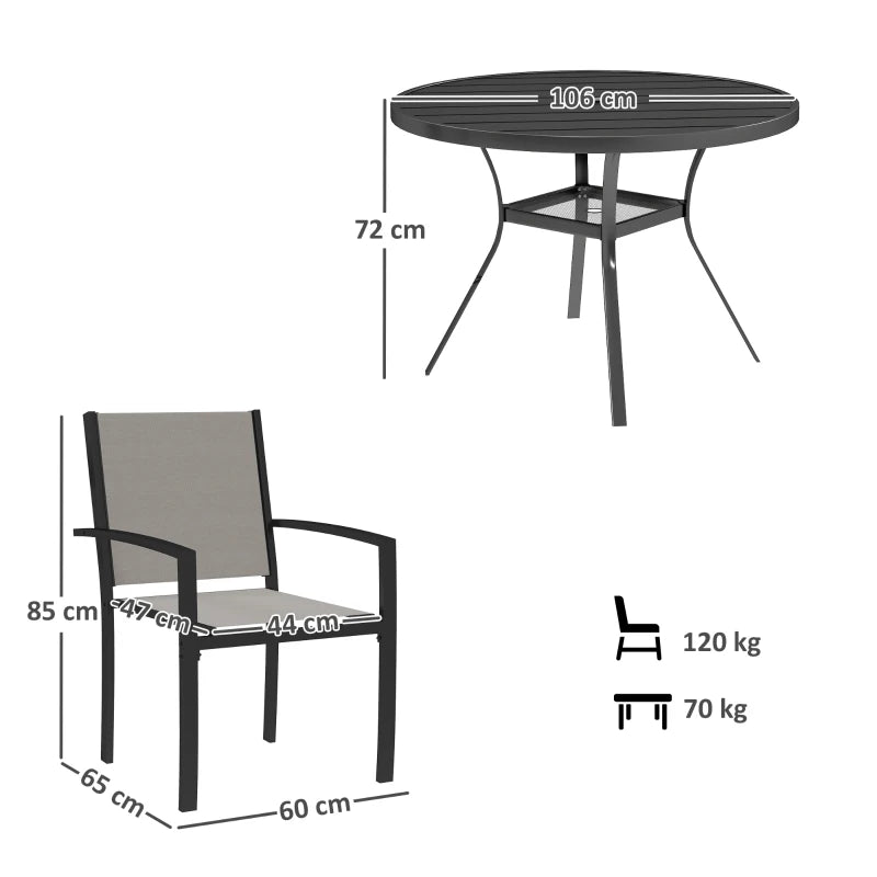 5 Piece Dark Grey Garden Furniture Set - Round Table & 4 Stackable Chairs for Patio