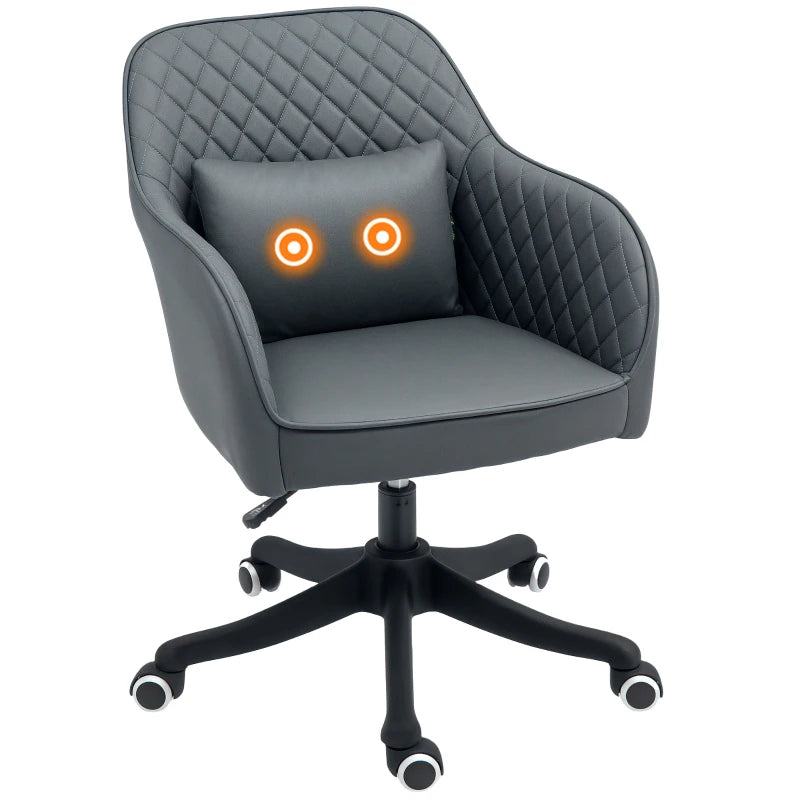Vinsetto Grey Microfiber Office Chair with Massage Lumbar Pillow, Rolling Wheels - Ideal for Desk, Makeup Vanity & Home Use