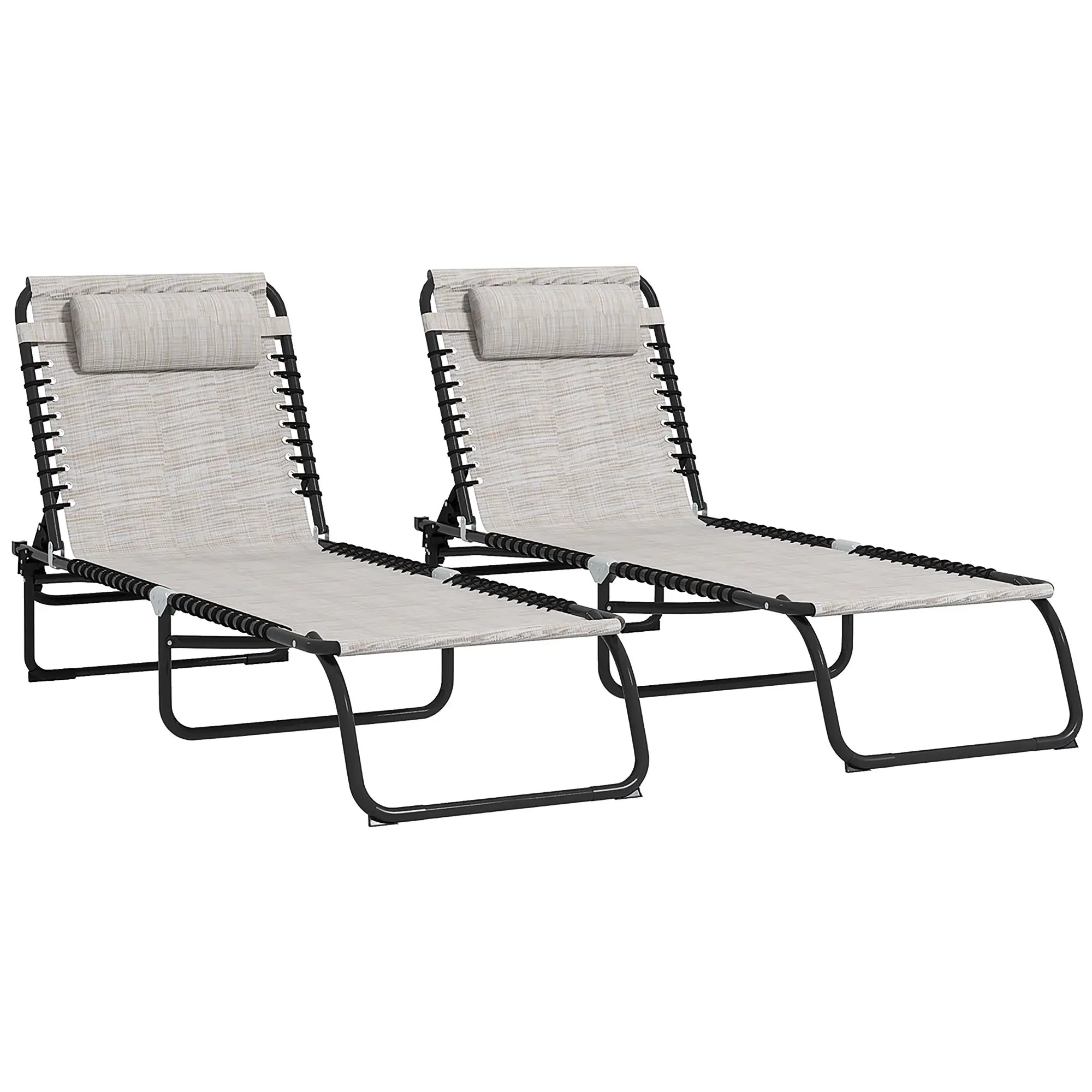 Set of Two Folding Sun Loungers With Four-Position Backs - Cream
