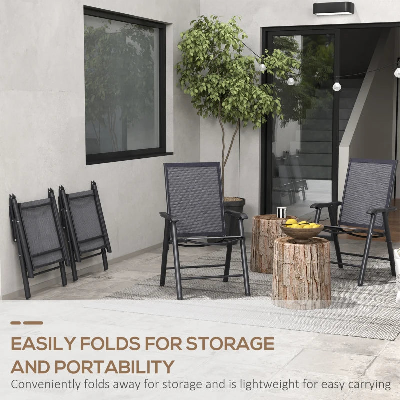Set of 4 Foldable Metal Garden Chairs - Outdoor Patio Dining Seats - Charcoal Grey - Space-Saving Furniture