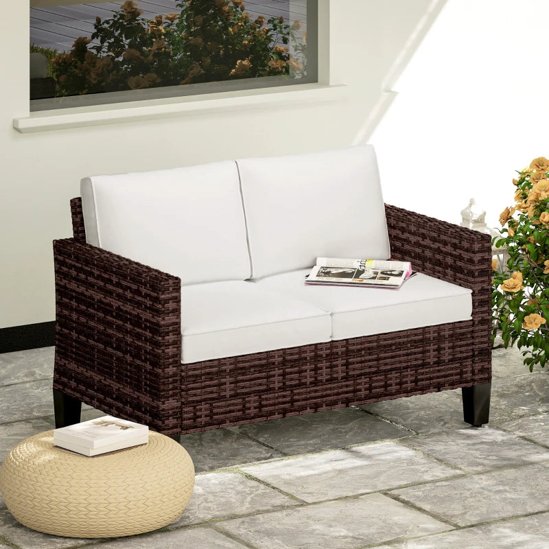 Brown Two-Seater Rattan Outdoor Sofa - Stylish and Comfortable Garden Furniture