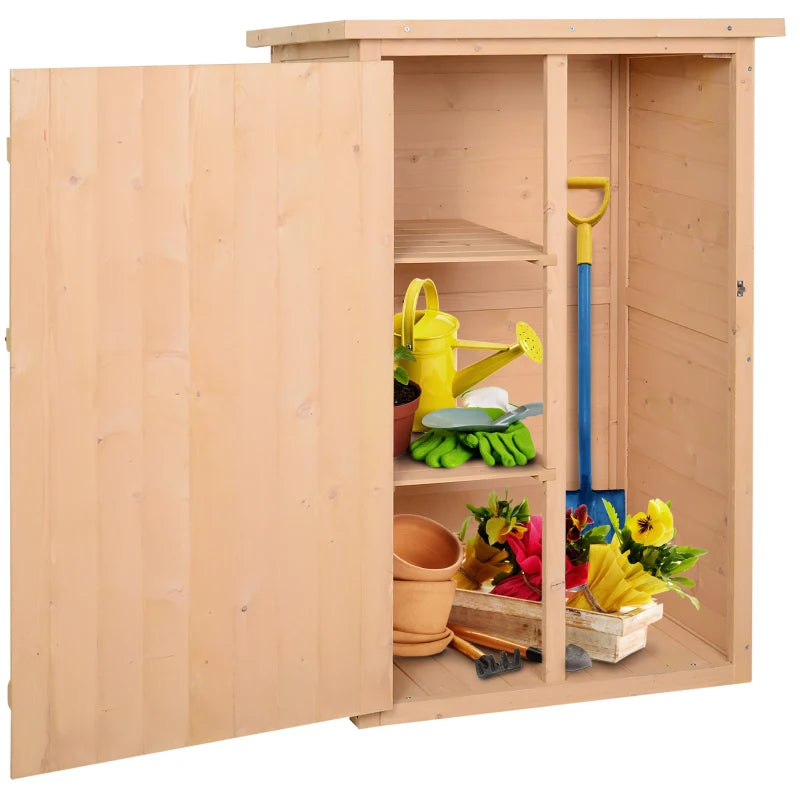Wooden Garden Storage Shed with Shelves and Bolt Latch 75L x 56W x 115H cm Natural Finish