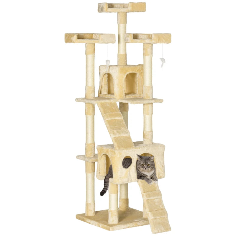 Deluxe Cat Tree Scratching House - Multi-Level Activity Play Centre for Cats with Cozy Hideouts and Scratching Posts