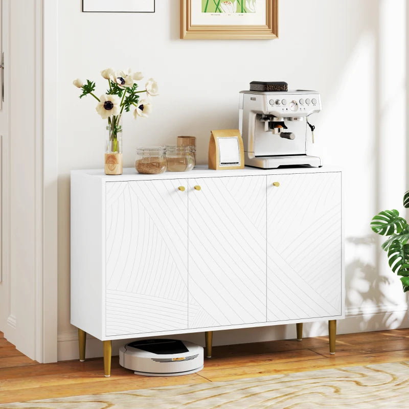 Elegant White and Gold Two-Cupboard Sideboard for Stylish Storage