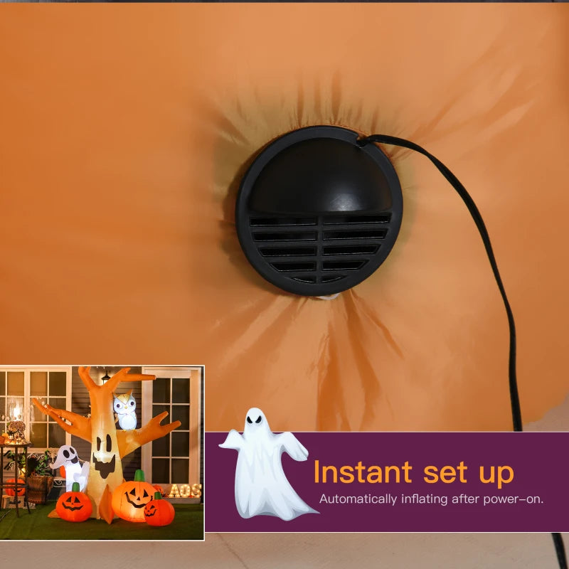 240cm Halloween Inflatable Tree with Ghost, 3 Pumpkins & Owl - Scary LED Holiday Decoration for Indoor & Outdoor