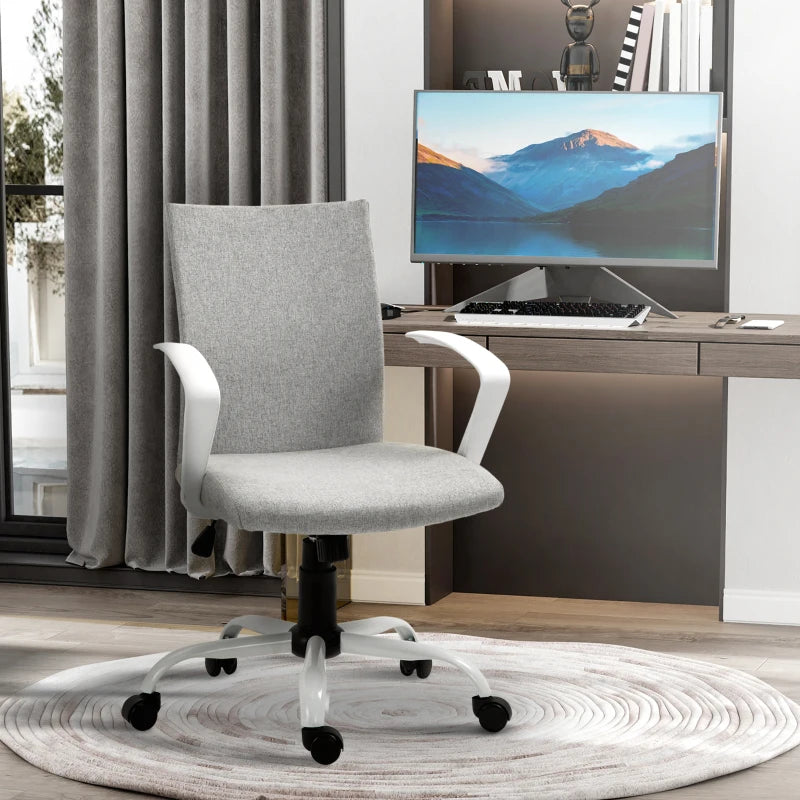 Vinsetto Light Grey Linen Swivel Office Chair - Adjustable Height, Armrests, Wheels, Perfect for Home Study & Computer Desk