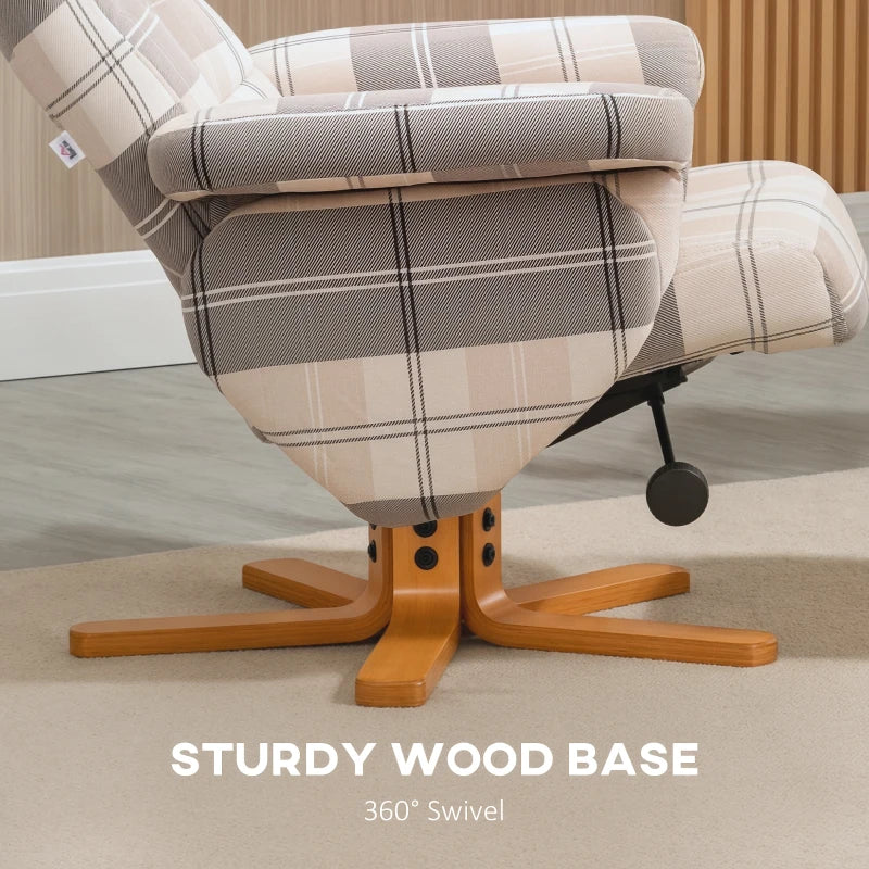 Linen Swivel Recliner Chair with Footstool and Storage, Wooden Base for Living Room, Multicolour