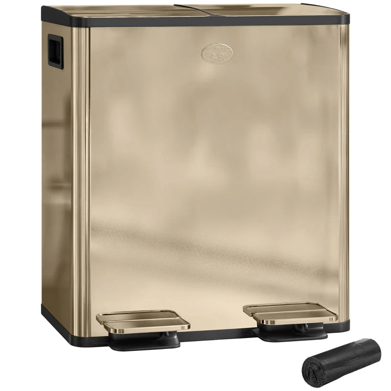 40L Dual Compartment Stainless Steel Trash Bin with Deodoriser Holders - Elegant Gold Tone for Modern Kitchens