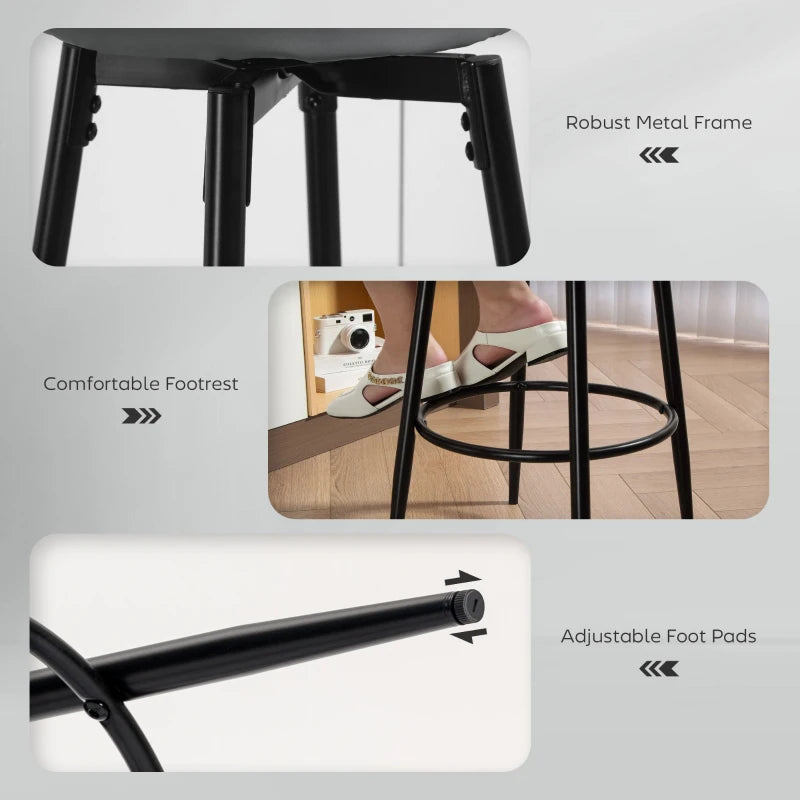 Stylish Set of 2 Faux Leather Bar Stools - Modern Grey and Black Design for Kitchen or Home Bar