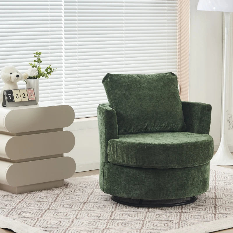 Stylish Green Chenille Swivel Office Chair with Back Cushion, Foam Padding, Wooden Frame, 360° Rotation, 78.5x83x86 cm