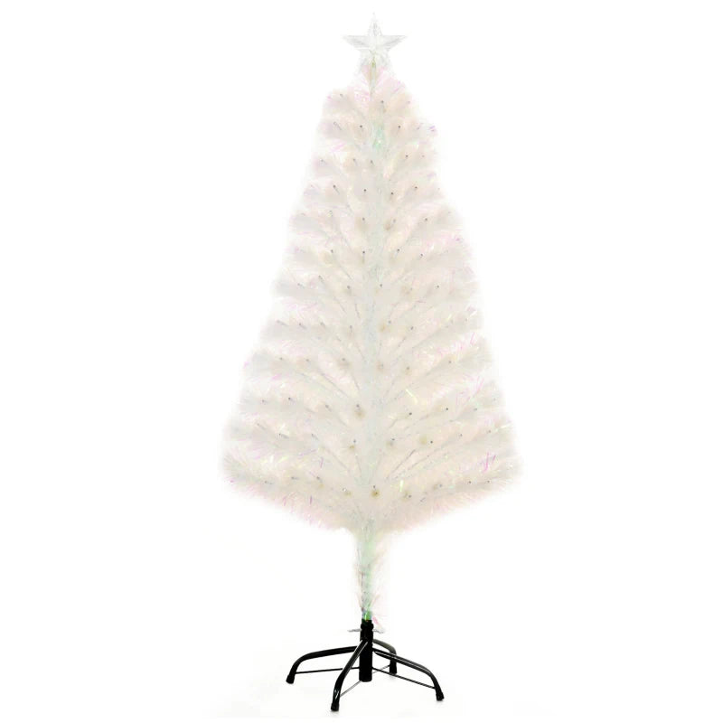 4ft Prelit Artificial Christmas Tree with Fiber Optic LED Lights - White Holiday Home Xmas Decoration