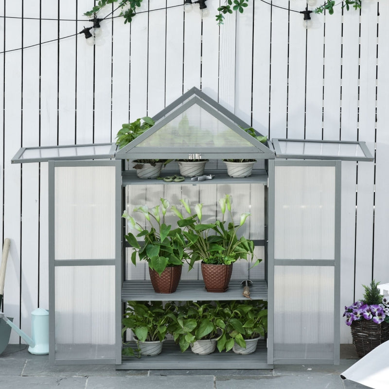 Grey Polycarbonate Garden Cold Frame Greenhouse with Adjustable Shelves