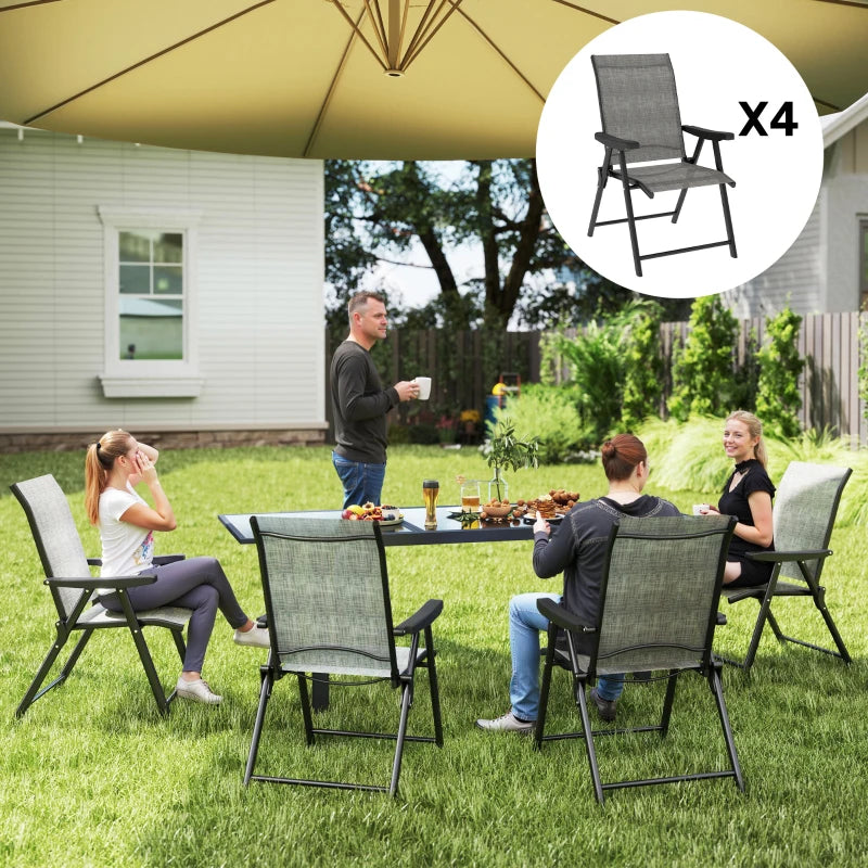 Set of Four Folding Outdoor Chairs - Black and Grey - Compact and Lightweight Design