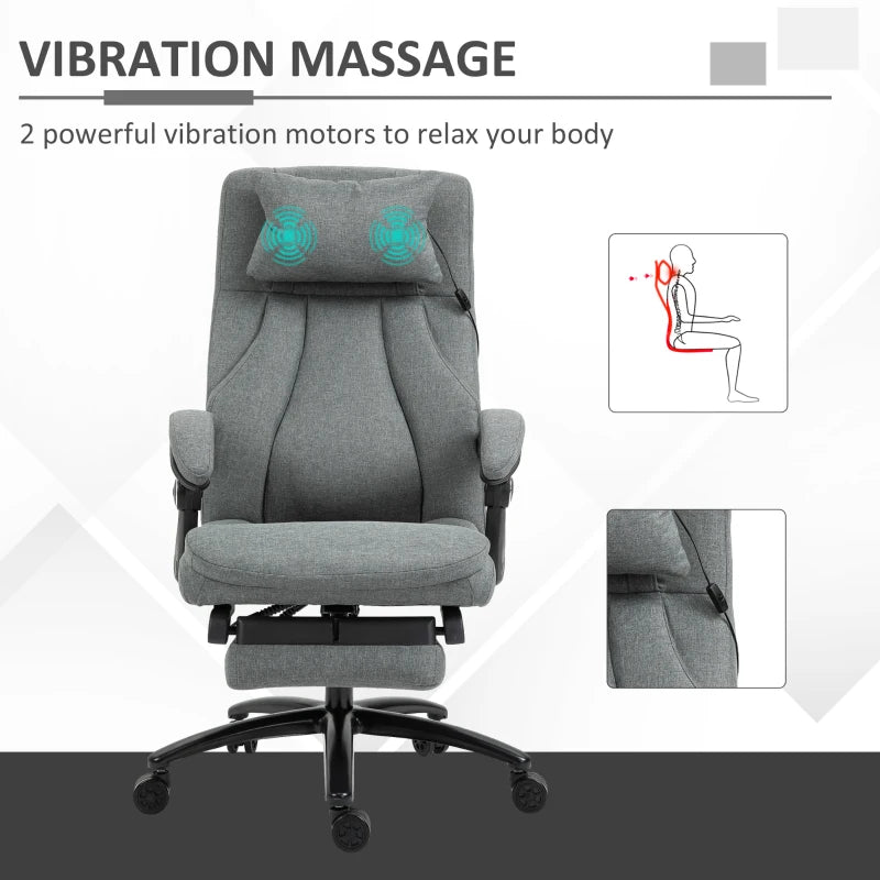 Vinsetto Grey Office Chair with Adjustable Massage Pillow, USB Power, Retractable Footrest, High Back, 360° Swivel for Home
