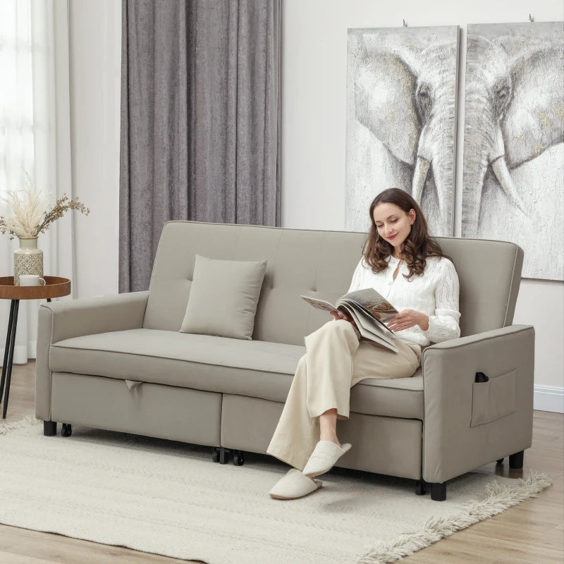 Three-Person Velvet Sofa Bed in Beige - Stylish and Comfortable for Any Living Space