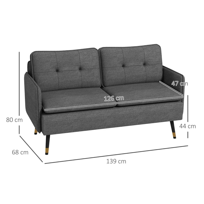 Modern Two-Seater Sofa with Button Tufting and Cushions, Stylish Loveseat for Living Room or Guest Room, Dark Grey