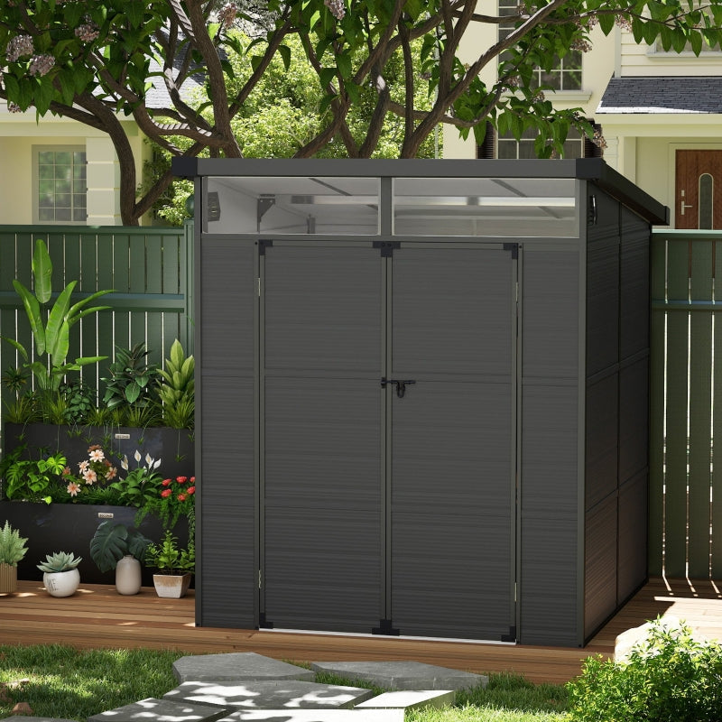 6ft x 6 ft Dark Grey Outdoor Plastic Storage Shed with Windows and Air Vents - Resin Tool Shed for Garden and Deck