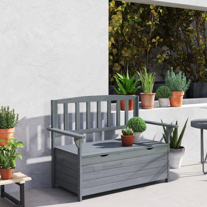 Grey Two-Seater Garden Storage Bench - Outdoor Furniture for Patio and Garden