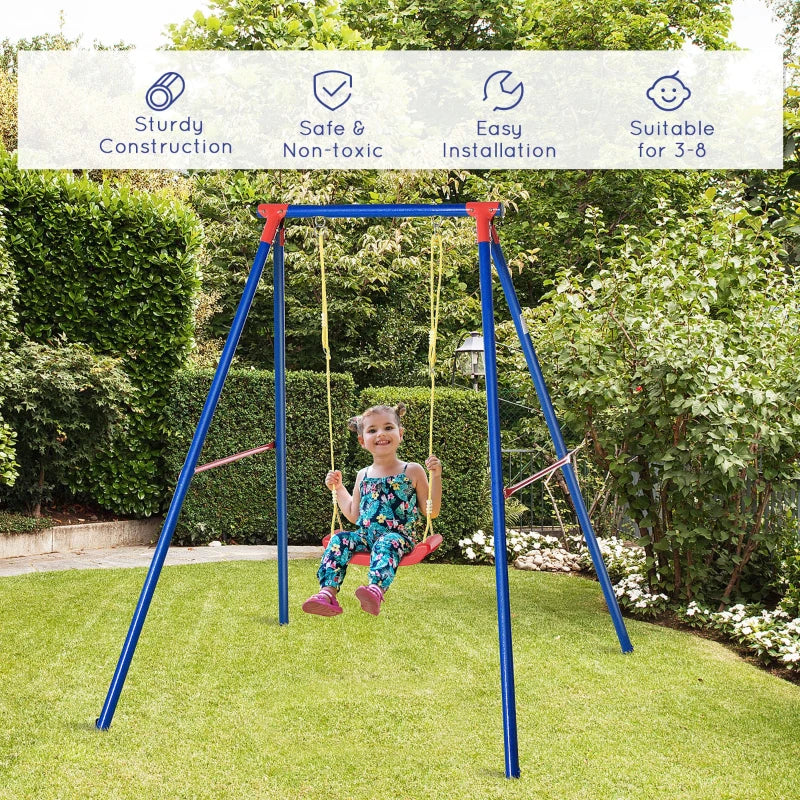 Blue Kids Swing Set with Adjustable Rope for 3-8 Years Old