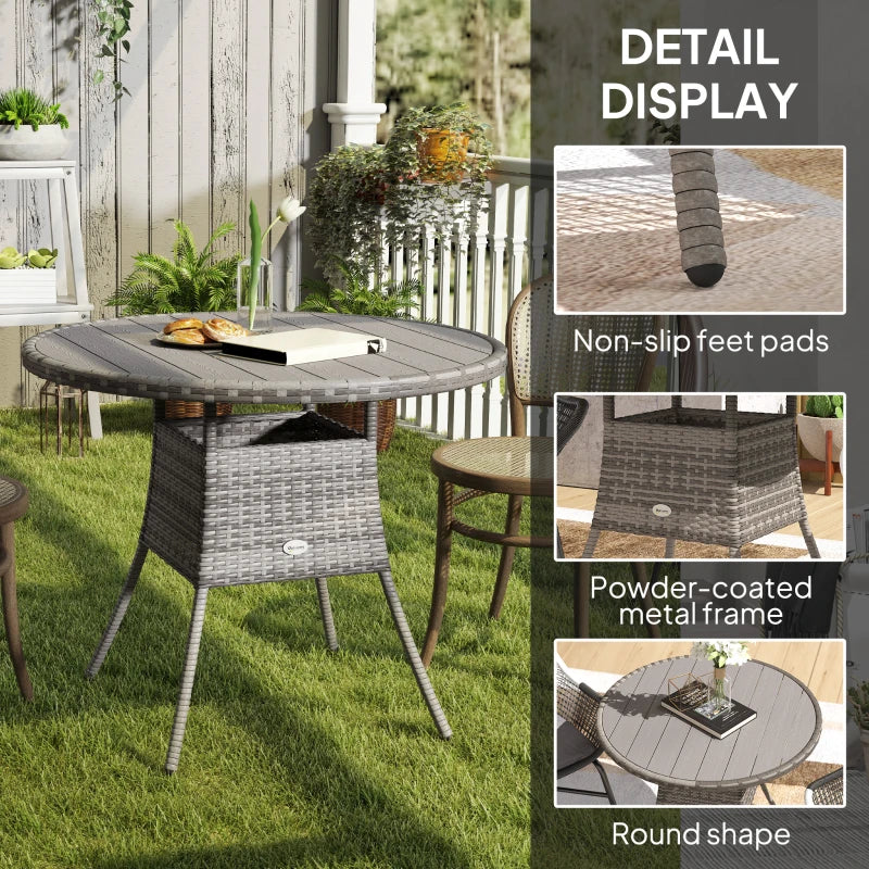 90cm Grey Wood-Effect Rattan Table for Four