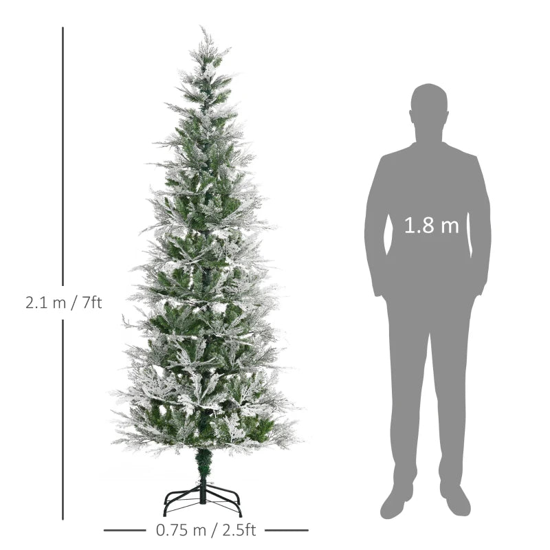 7 Ft Snow Flocked Artificial Christmas Tree with Realistic Cypress Branches, Auto Open, Lush Green Holiday Decor