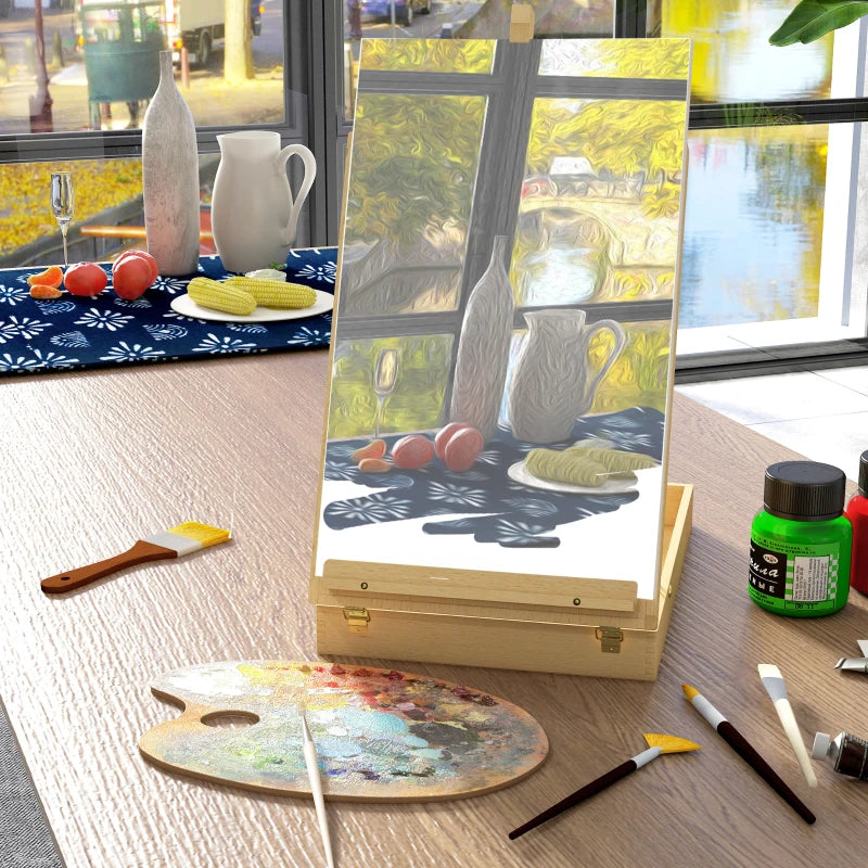 Vinsetto Adjustable Wooden Table Easel Box for Canvas up to 61cm - Portable Beechwood Artist Drawing & Sketching Board