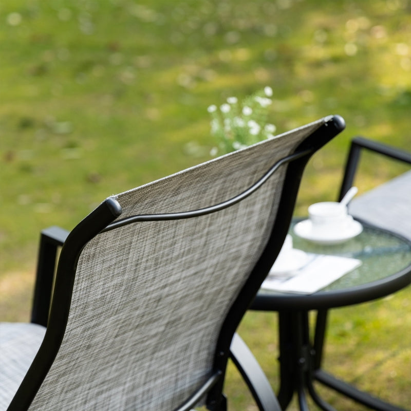 Grey Rocking Chair Bistro Set with Glass Table for Outdoor Spaces