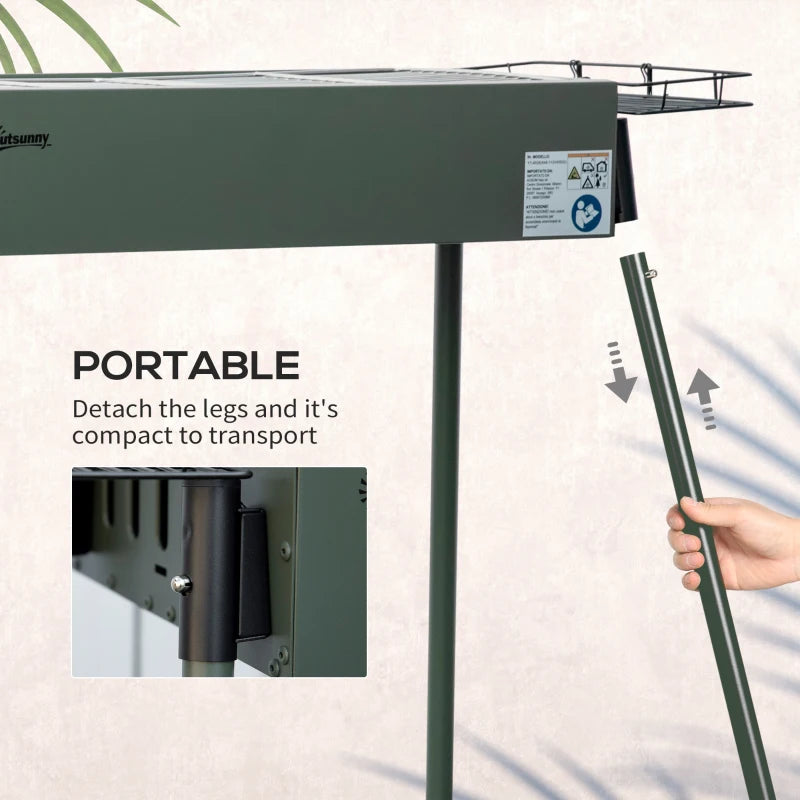 Compact Stainless Steel Portable Charcoal BBQ Grill with Seasoning Baskets and Hooks - Black