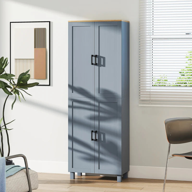 Freestanding Kitchen Cupboard 4-Door Storage Cabinet with Adjustable Shelves Modern Kitchen Pantry 170cm Grey Wood Effect