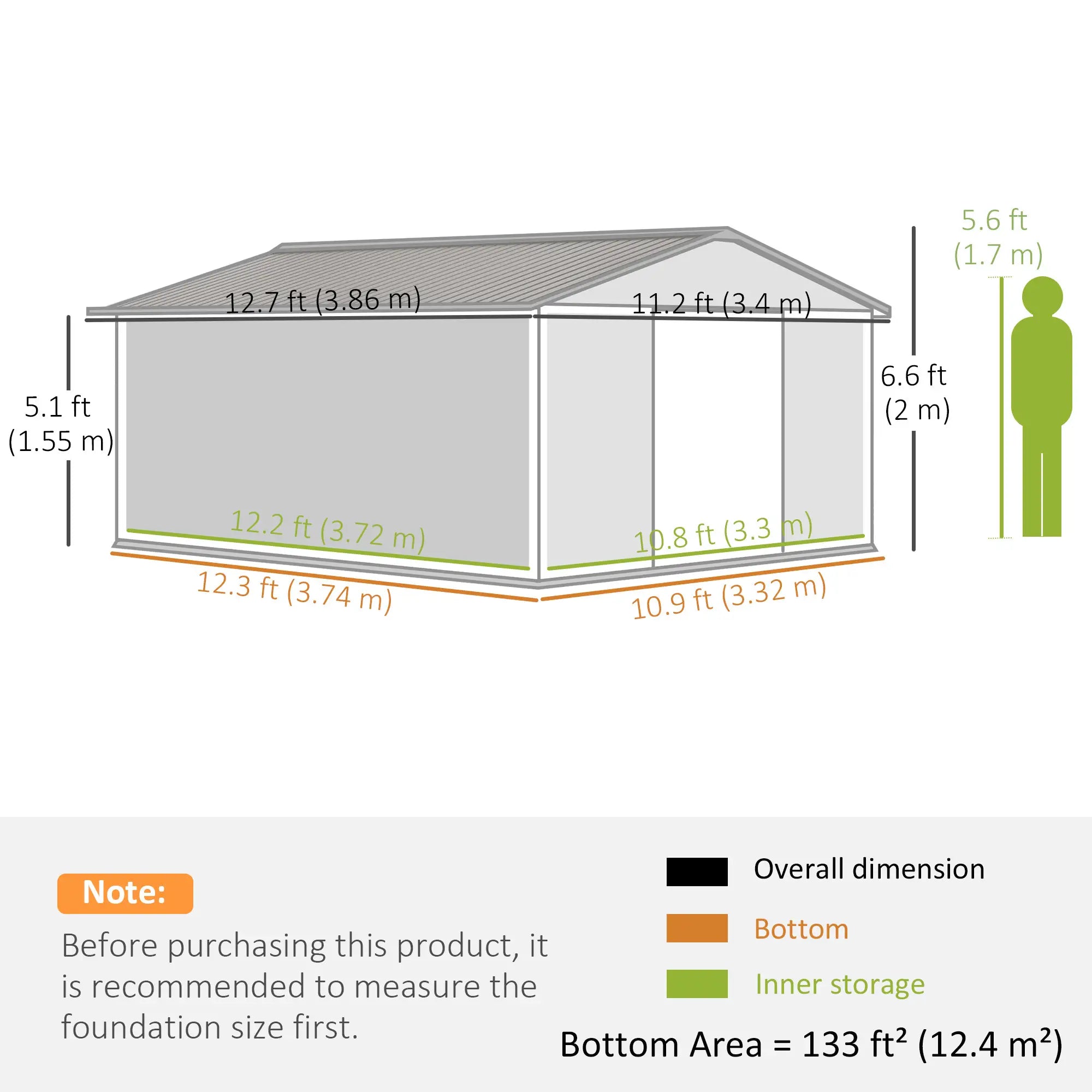 13 x 11ft Corrugated Metal Garden Storage Shed