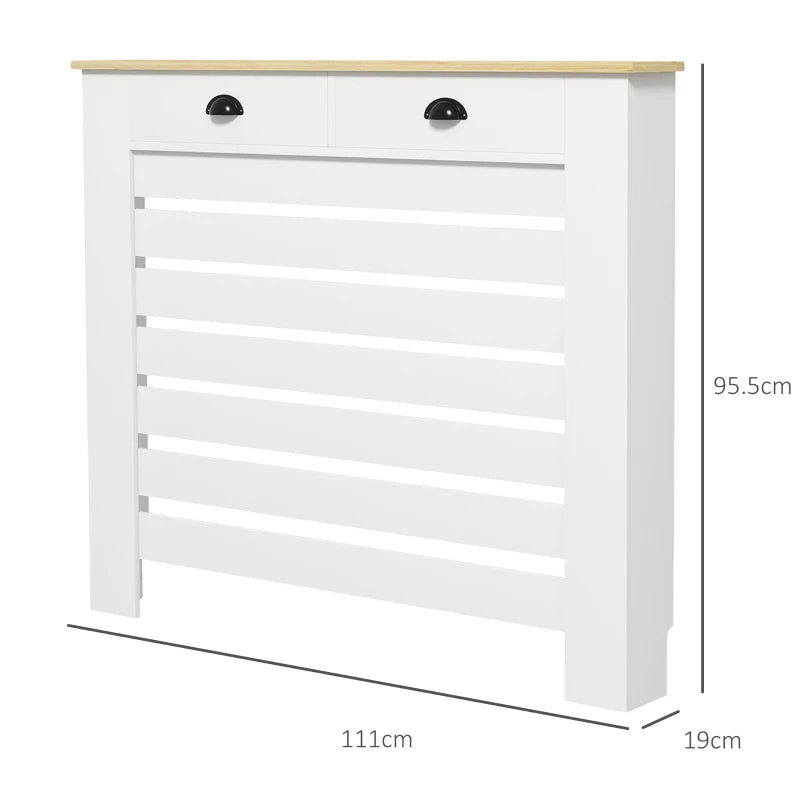 Elegant White Radiator Cover with Drawer 95.5H x 111Wcm for Home Decor