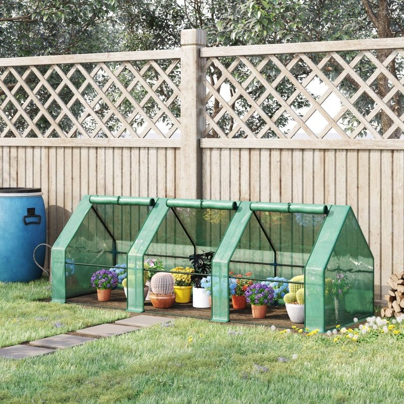 Green Steel Frame Mini Small Greenhouse with Zipped Window, 270 x 90 x 90 cm