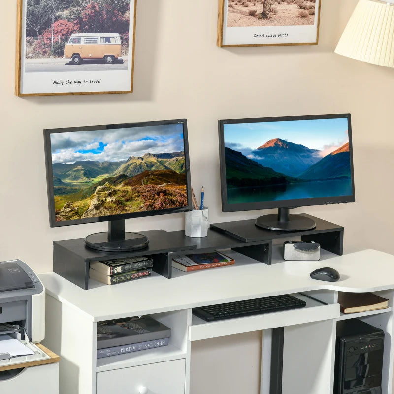 Vinsetto Adjustable Dual Monitor Stand Riser - Ergonomic Screen Elevation for Laptop, PC, Printer, TV - Black