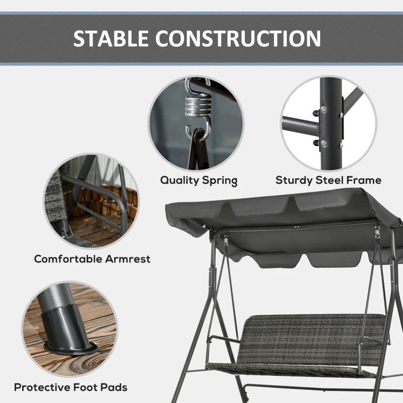 3 Seater Garden Swing Bench - Grey