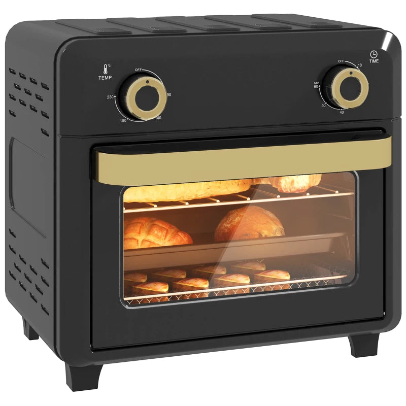 10L Black Air Fryer Oven - Oil-Free Cooking, Grill, Roast & Bake, 1000W, Adjustable Temperature & Timer, Dishwasher Safe
