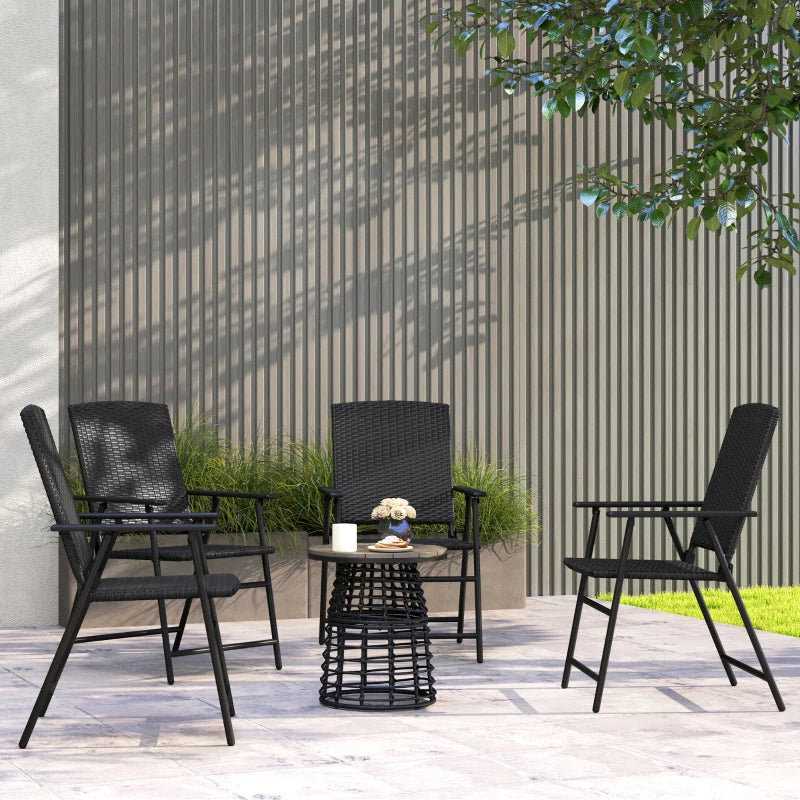 Set of 4 Black Folding Rattan Chairs - Stylish Outdoor Seating for Patio, Garden, and Events