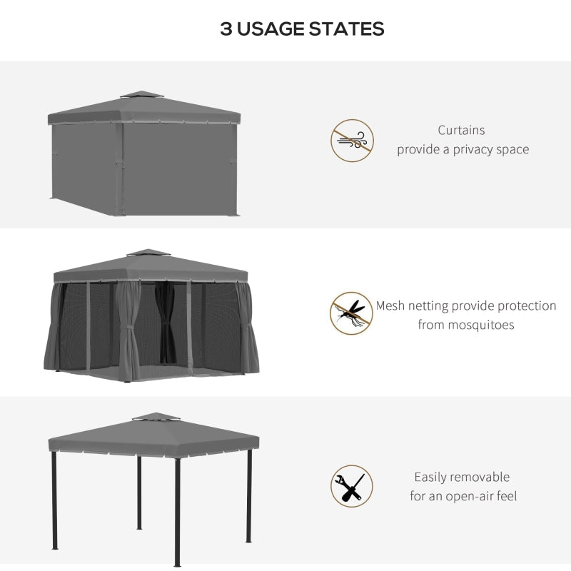 3m x 3m Grey Gazebo With Aluminium Frame